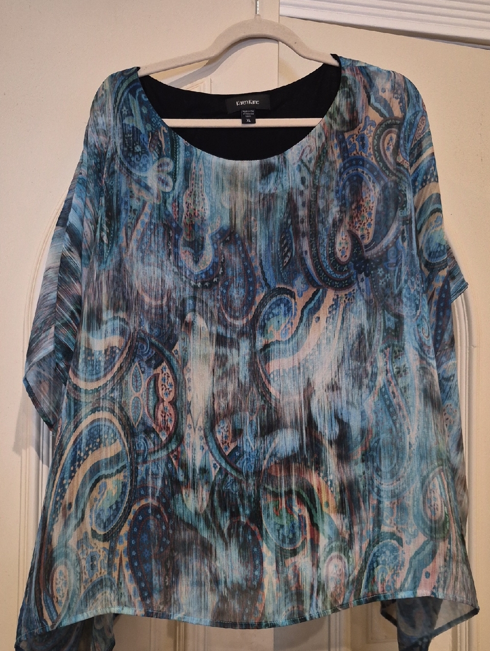 Karen Kane Teal and Blue Paisley Sheer Tunic